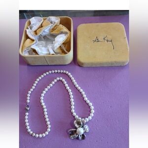 Vtg. Sterling Silver & Pearl  signed ANN KING 18 Inch Necklace- Box & COA